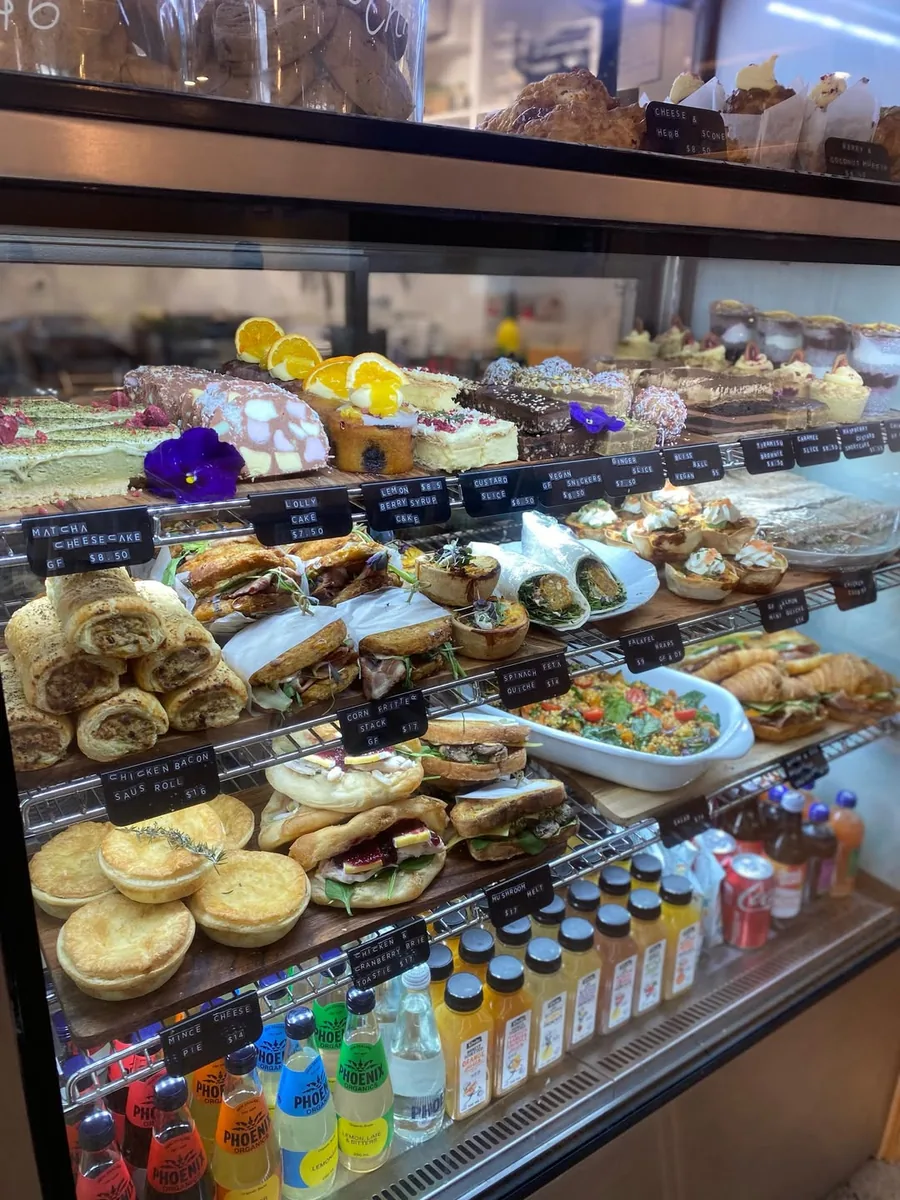 Kawakawa at Salt display cabinet with pastries, sandwiches and drinks