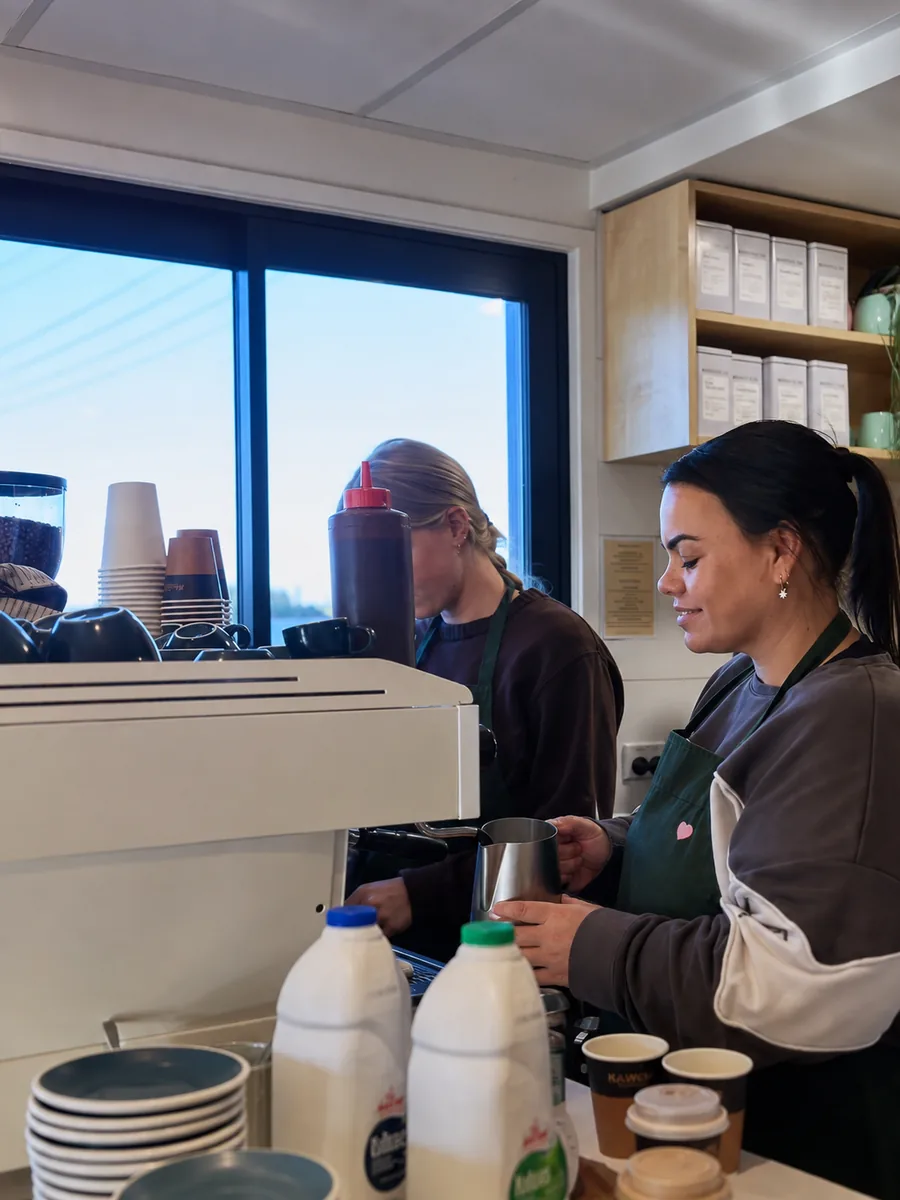 Coffee being prepared behind the counter at Kawakawa at Salt